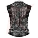 Reborn Leather Men's Studded Leather VEST Silver Studs Biker Zipper Pocket - Image 2