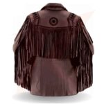 Reborn Men's Traditional Native Brown Cowboy Western Suede Leather Jacket Fringe Bone & Beads Work - Image 2