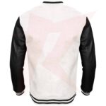 Reborn Black Faux Leather Sleeves White Wool Varsity Jacket - Image 2