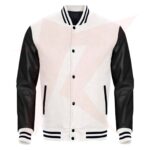 Reborn Black Faux Leather Sleeves White Wool Varsity Jacket