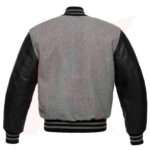 Reborn Grey Cowhide Leather Sleeves Black Wool Varsity Jacket - Image 2