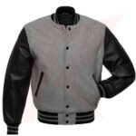 Reborn Grey Cowhide Leather Sleeves Black Wool Varsity Jacket