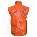 Men Punk Fashion Zipper Orange Leather Vest - Image 2