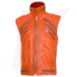 Men Punk Fashion Zipper Orange Leather Vest