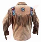 Reborn Men Cowboy Western Cowhide Suede Leather Jacket With Fringes - Image 2