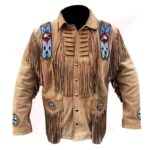 Reborn Men Cowboy Western Cowhide Suede Leather Jacket With Fringes