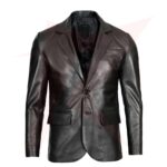 Reborn Leather Real Lambskin Two Button Black Leather Blazer