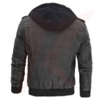 Reborn Leather Men’s Leather Bomber Jacket with Removable Hood - Image 3