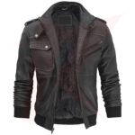 Reborn Leather Men’s Leather Bomber Jacket with Removable Hood - Image 2