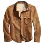 Reborn Leather Men Brown Suede Leather Trucker Shirt, Western Style Brown Suede Leather Shirt, Cowboy Suede Leather Shirt, Brown Suede Shirt, Husband Gift