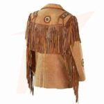 Reborn Leather Men Brown Suede Western Cowboy Leather Jacket With Fringe - Image 2