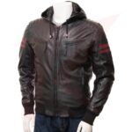 REBORN MEN'S BLACK LEATHER HOODIE-HEANTON