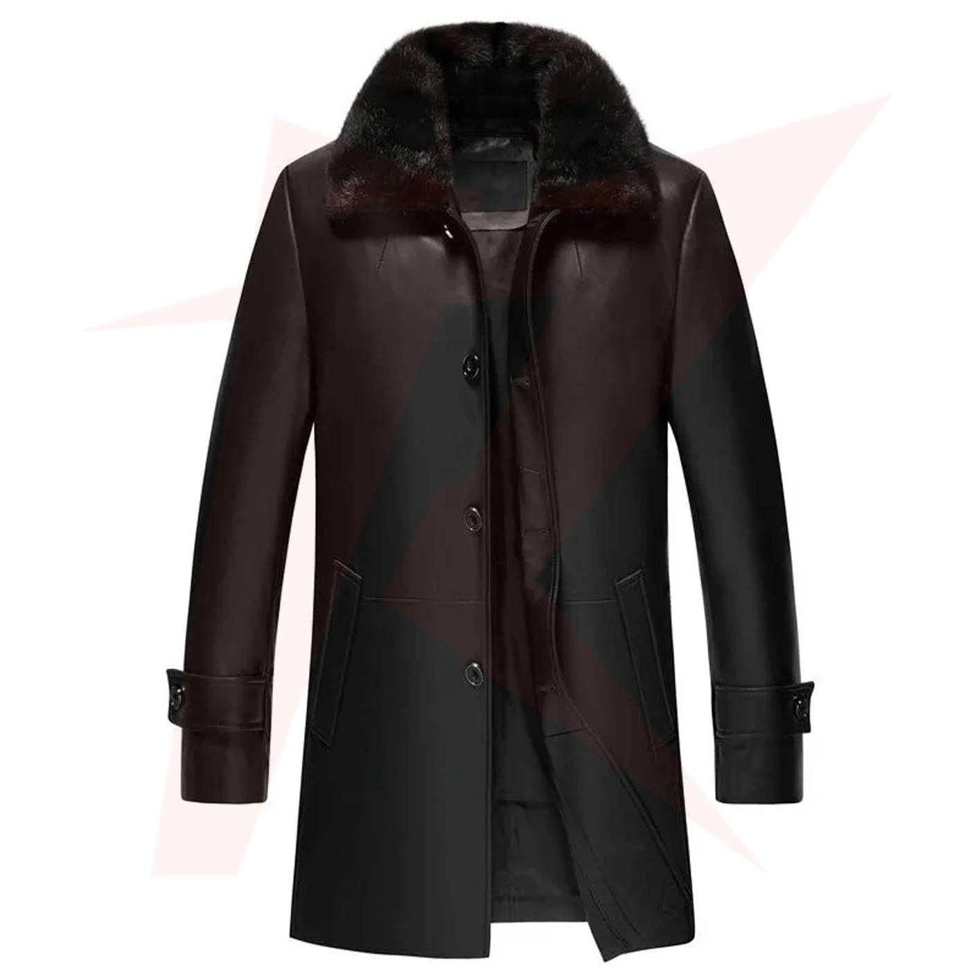 09-Coats-Front_16_11zon Reborn Leather Delta Men’s Black Shearling 3/4 Length Leather Coat - Image 1