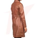 BROWN SINGLE BREASTED LEATHER COAT - Image 2