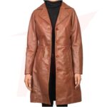 BROWN SINGLE BREASTED LEATHER COAT