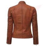 AUSTIN TAN CAFE RACER LEATHER JACKET FOR WOMEN - Image 2