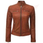 AUSTIN TAN CAFE RACER LEATHER JACKET FOR WOMEN
