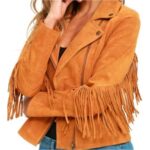 Reborn Women's Genuine Suede Leather Fringed Jacket