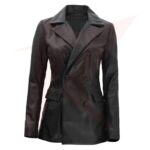 REBORN WOMEN DOUBLE BREASTED BLACK LEATHER BLAZER