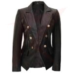 DOUBLE BREASTED BLACK LEATHER BLAZER WOMEN