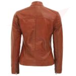 BROWN CAFE RACER LEATHER JACKET WOMEN - Image 2