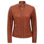 BROWN CAFE RACER LEATHER JACKET WOMEN