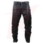 Men's Black Full Side Laces Genuine Leather Pants 5 Pockets Club Wear New Style