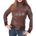 Reborn Women's Classic Bomber Real Leather Jacket