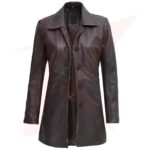 WOMENS 3 QUARTER LENGTH DISTRESSED BROWN LEATHER COAT