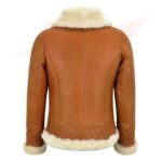 Reborn Women's Tan Brown Bomber Real Sheepskin Leather Jacket - Image 2