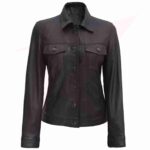 WOMEN BLACK LEATHER TRUCKER JACKET