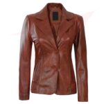 WOMENS TWO BUTTON LEATHER BLAZER