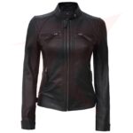 WOMEN BLACK QUILTED CAFE RACER LEATHER JACKET
