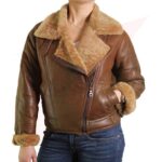 Reborn Women's Fur Shearling Flying Bomber Jacket