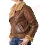 Reborn Women's Fur Shearling Flying Bomber Jacket - Image 3