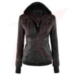 WOMENS BLACK FITTED LEATHER BOMBER JACKET