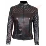 WOMENS CAFE RACER REAL LEATHER QUILTED JACKET