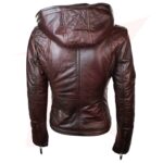 WOMENS SLIM FIT LEATHER JACKET WITH HOOD - Image 2