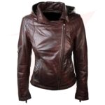 WOMENS SLIM FIT LEATHER JACKET WITH HOOD