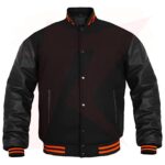 Reborn Leather FASHION Women Varsity Jacket Genuine Leather Sleeve and Wool Blend Letterman Ladies Girls College Varsity Jackets