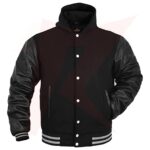 Varsity Jacket Genuine Leather Sleeve and Wool Blend Letterman