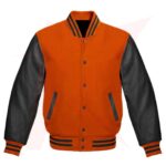 REBORN LEATHER ORANGE VARSITY JACKET WOMENS