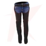 Reborn Leather Women's Black and Red Textile Chaps with Tribal Embroidery