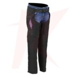 Reborn Leather Women's 'Winged' Black and Purple Textile Chaps - Image 2